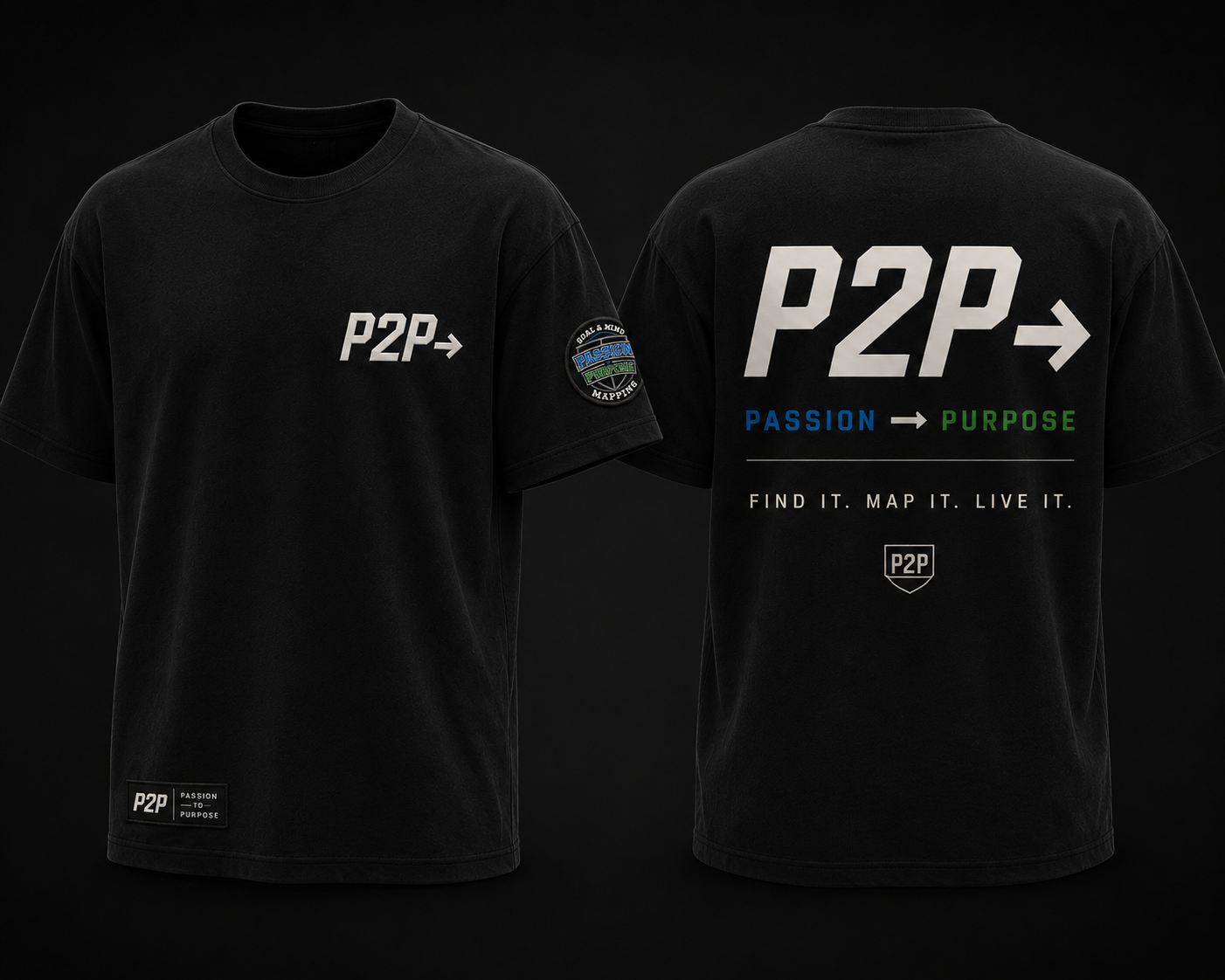 P2P Premium conference T-shirt, front and back